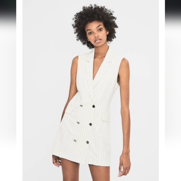 20 - Bershka Striped Neutral Blazer Dress - Picture 12 of 13